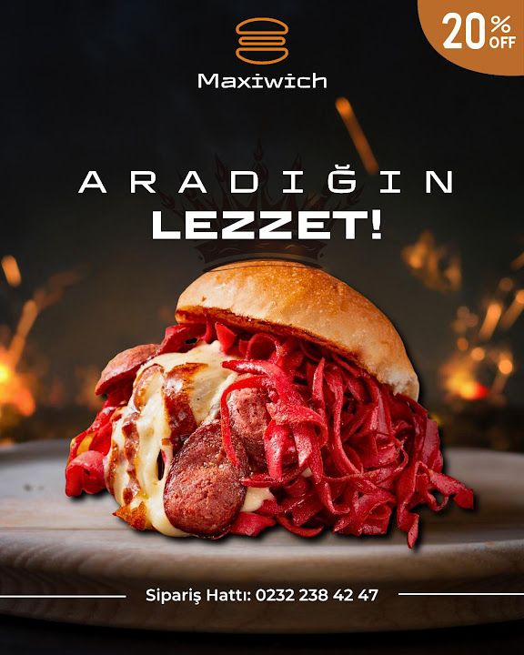 Maxi Wich Kömür De Sandviç Hamburger Çiğköfte